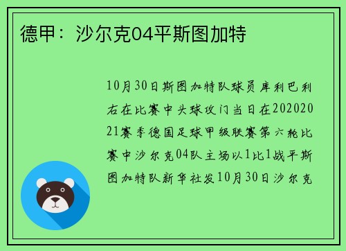 德甲：沙尔克04平斯图加特